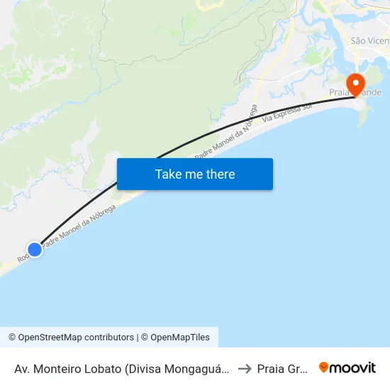 Av. Monteiro Lobato (Divisa Mongaguá/Itanháem) to Praia Grande map