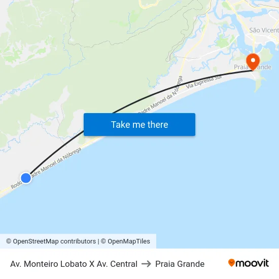 Av. Monteiro Lobato X Av. Central to Praia Grande map
