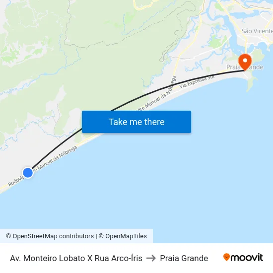 Av. Monteiro Lobato X Rua Arco-Íris to Praia Grande map
