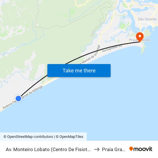 Av. Monteiro Lobato (Centro De Fisioterapia) to Praia Grande map