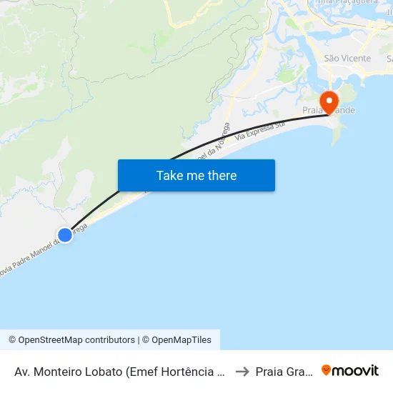Av. Monteiro Lobato (Emef Hortência Botelho) to Praia Grande map