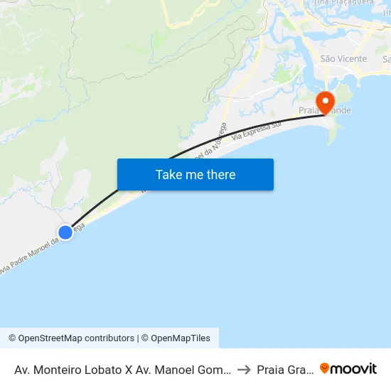 Av. Monteiro Lobato X Av. Manoel Gomes Seabra to Praia Grande map