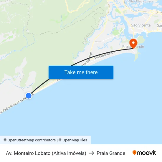 Av. Monteiro Lobato (Altiva Imóveis) to Praia Grande map