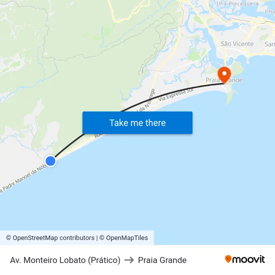 Av. Monteiro Lobato (Prático) to Praia Grande map