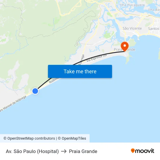 Av. São Paulo (Hospital) to Praia Grande map