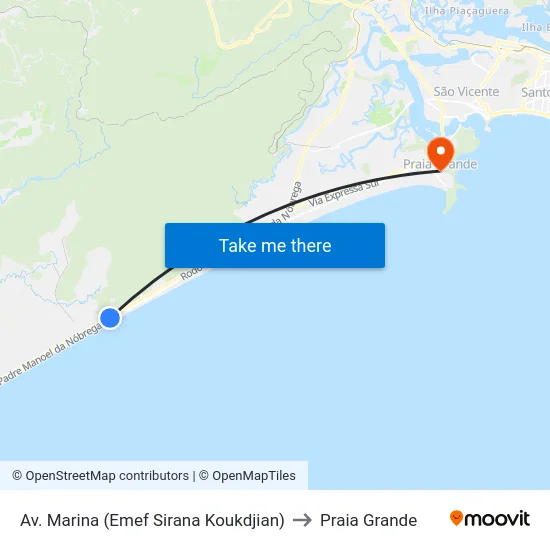 Av. Marina (Emef Sirana Koukdjian) to Praia Grande map