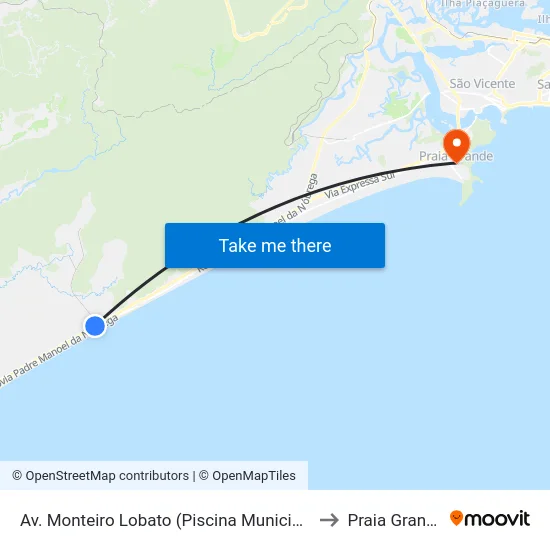 Av. Monteiro Lobato (Piscina Municipal) to Praia Grande map