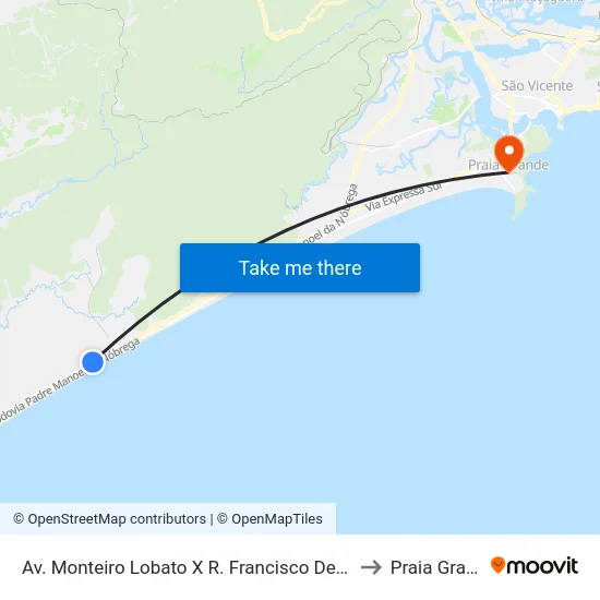Av. Monteiro Lobato X R. Francisco De Morães to Praia Grande map