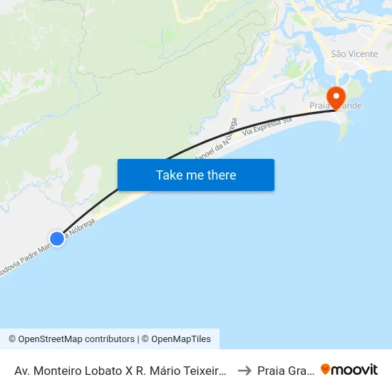 Av. Monteiro Lobato X R. Mário Teixeira Monteiro to Praia Grande map