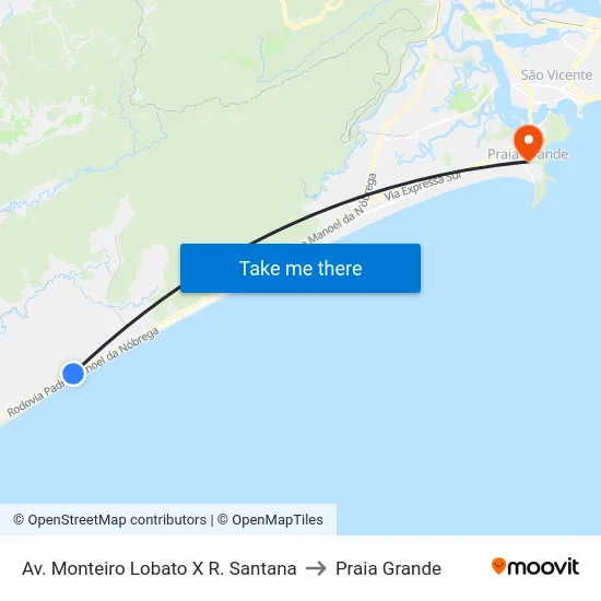 Av. Monteiro Lobato X R. Santana to Praia Grande map