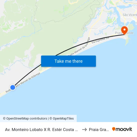 Av. Monteiro Lobato X R. Estér Costa Dourado to Praia Grande map