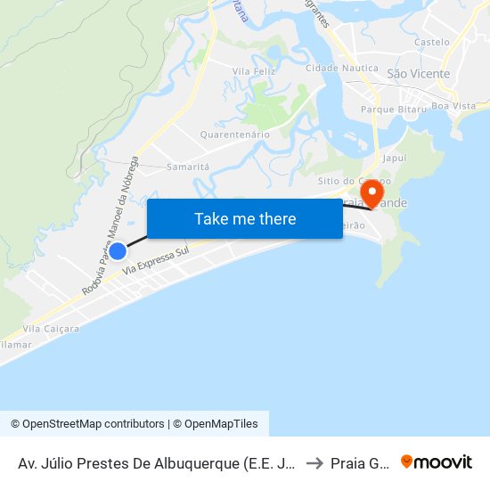 Av. Júlio Prestes De Albuquerque (E.E. Júlio Pardo Couto) to Praia Grande map