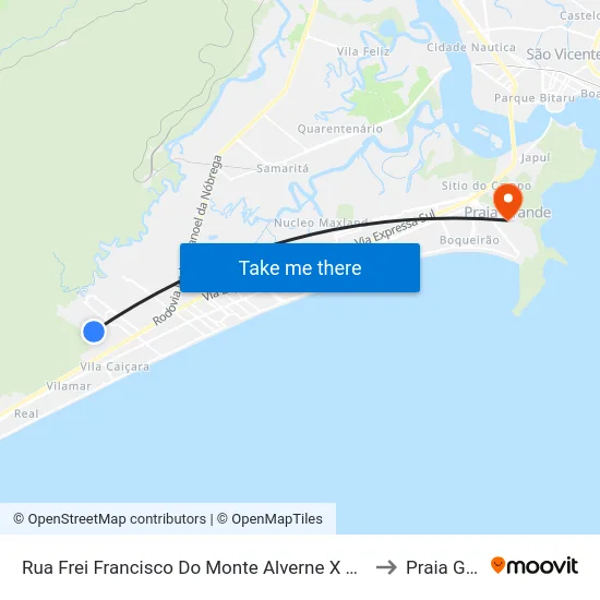 Rua Frei Francisco Do Monte Alverne X Av. Milena Perutich to Praia Grande map