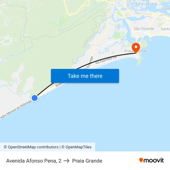 Avenida Afonso Pena, 2 to Praia Grande map
