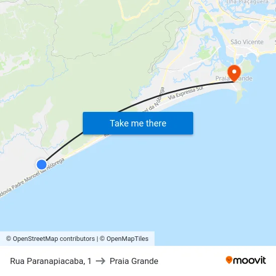 Rua Paranapiacaba, 1 to Praia Grande map