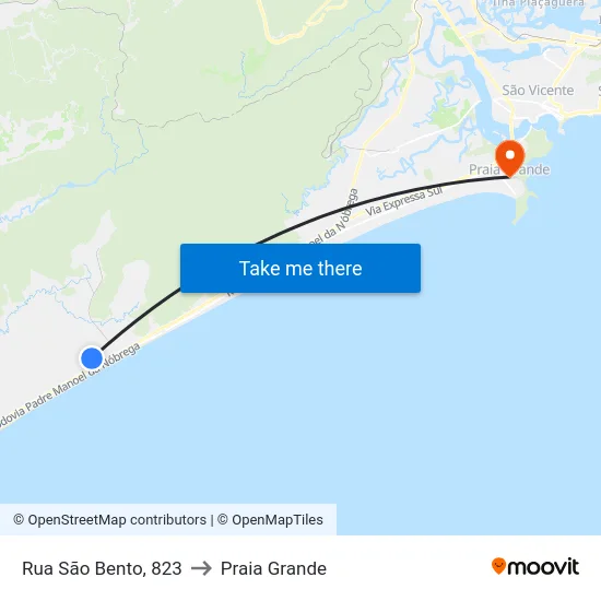 Rua São Bento, 823 to Praia Grande map