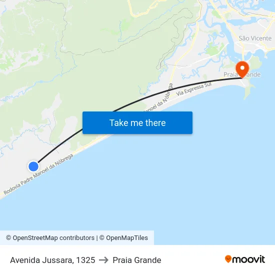 Avenida Jussara, 1325 to Praia Grande map