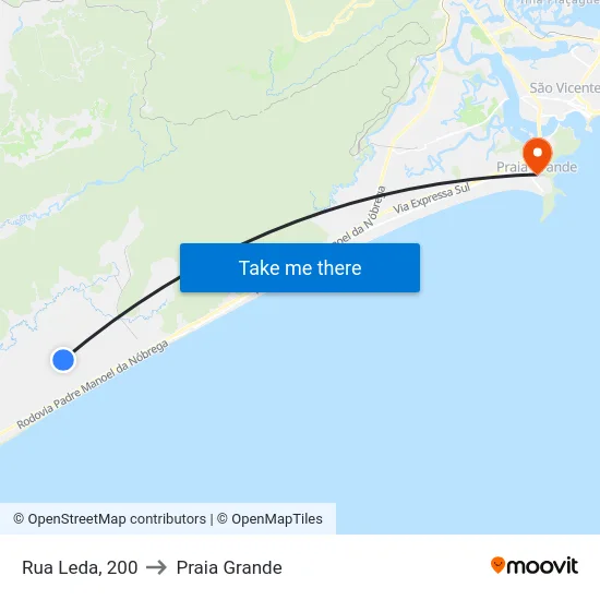 Rua Leda, 200 to Praia Grande map