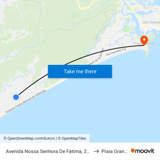 Avenida Nossa Senhora De Fátima, 2294 to Praia Grande map