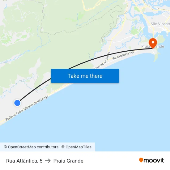 Rua Atlântica, 5 to Praia Grande map