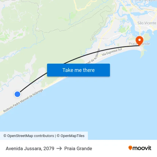 Avenida Jussara, 2079 to Praia Grande map