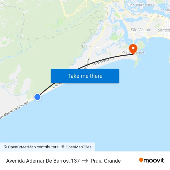 Avenida Ademar De Barros, 137 to Praia Grande map