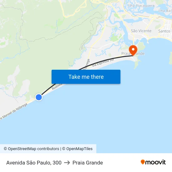 Avenida São Paulo, 300 to Praia Grande map