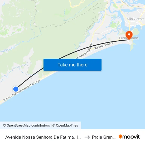 Avenida Nossa Senhora De Fátima, 1296 to Praia Grande map