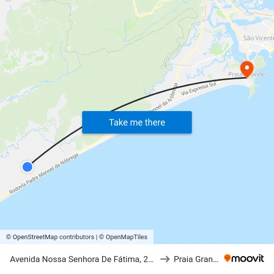 Avenida Nossa Senhora De Fátima, 2289 to Praia Grande map