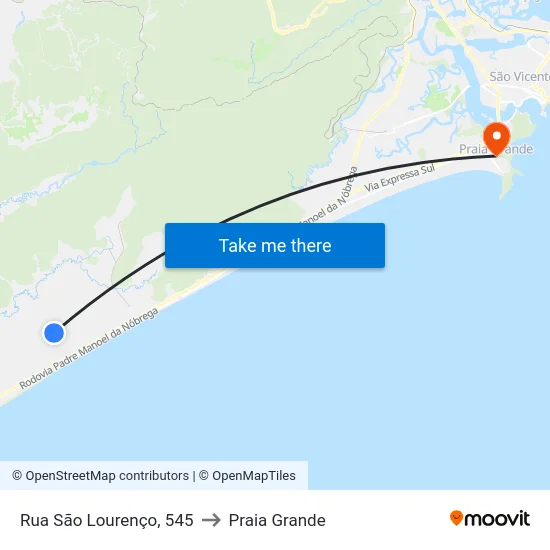 Rua São Lourenço, 545 to Praia Grande map