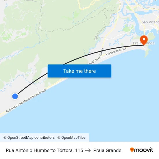 Rua Antônio Humberto Tórtora, 115 to Praia Grande map