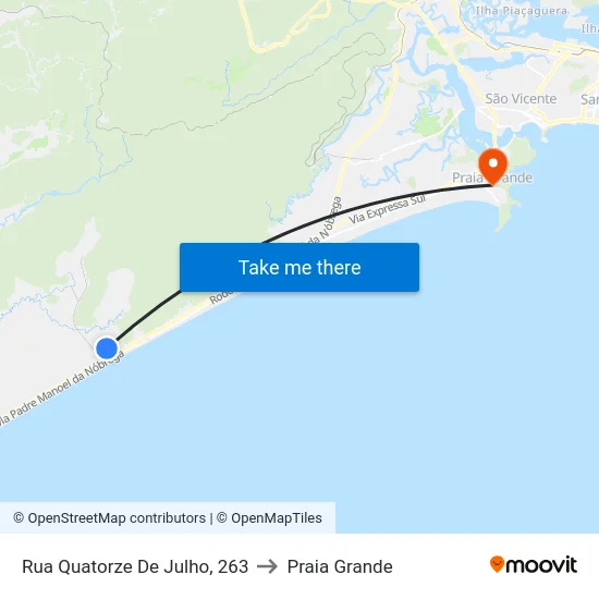 Rua Quatorze De Julho, 263 to Praia Grande map