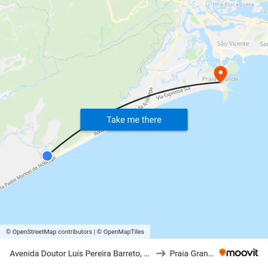 Avenida Doutor Luís Pereira Barreto, 989 to Praia Grande map