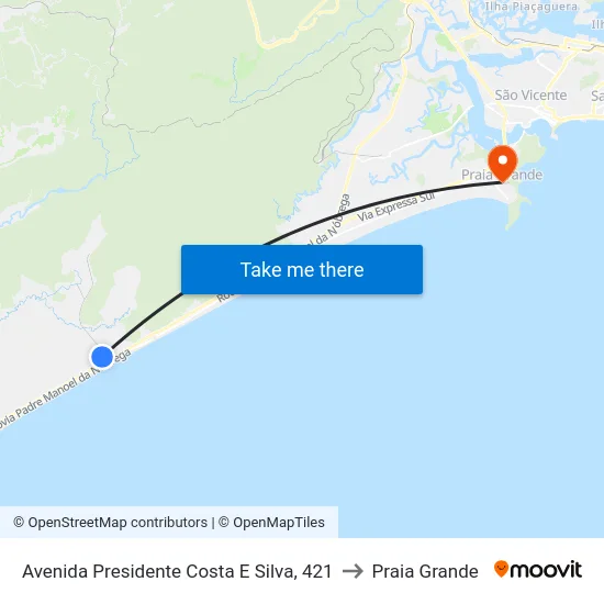 Avenida Presidente Costa E Silva, 421 to Praia Grande map