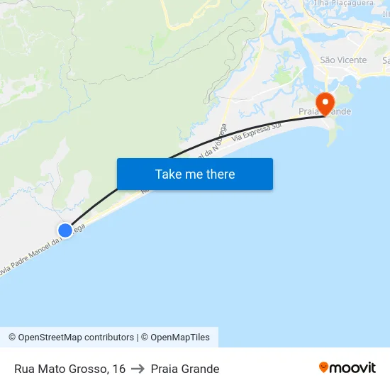 Rua Mato Grosso, 16 to Praia Grande map