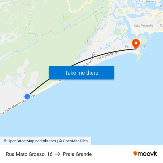 Rua Mato Grosso, 16 to Praia Grande map