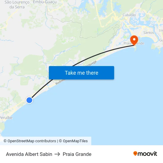 Avenida Albert Sabin to Praia Grande map