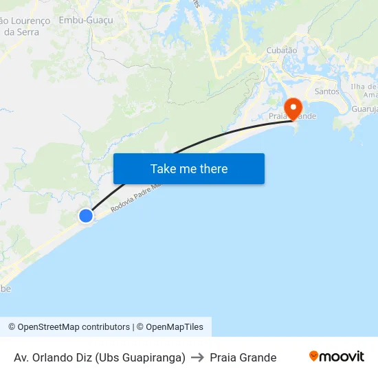 Av. Orlando Diz (Ubs Guapiranga) to Praia Grande map