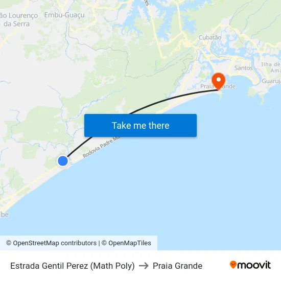 Estrada Gentil Perez (Math Poly) to Praia Grande map