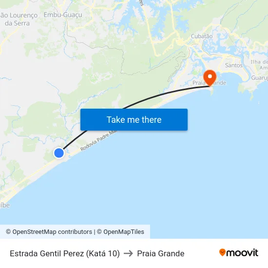 Estrada Gentil Perez (Katá 10) to Praia Grande map