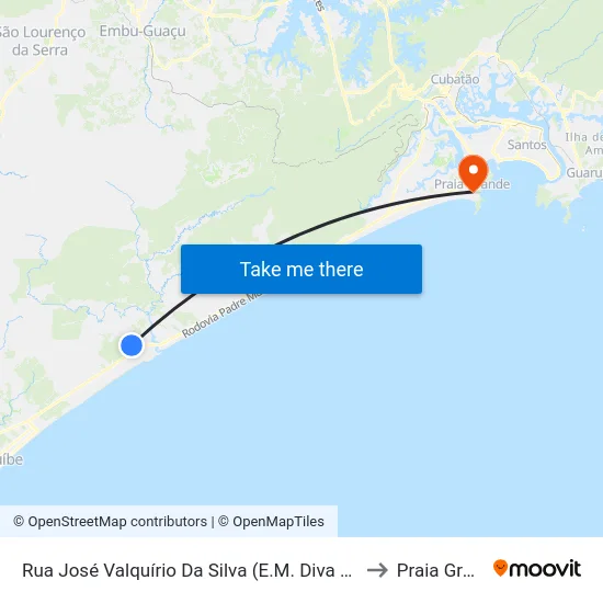 Rua José Valquírio Da Silva (E.M. Diva Do Carmo) to Praia Grande map