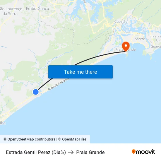 Estrada Gentil Perez (Dia%) to Praia Grande map