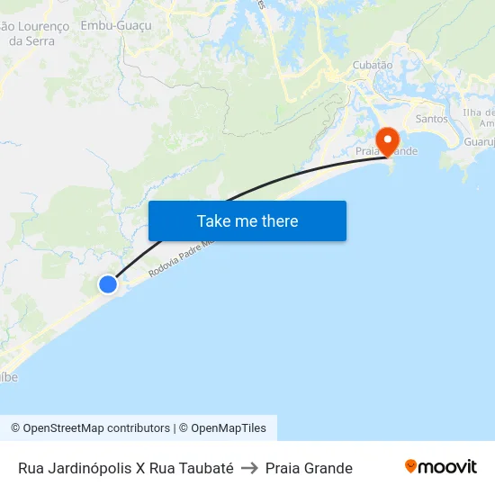 Rua Jardinópolis X Rua Taubaté to Praia Grande map