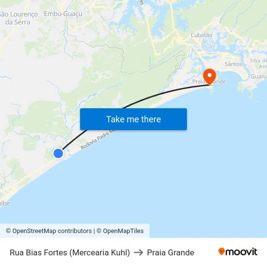 Rua Bias Fortes (Mercearia Kuhl) to Praia Grande map