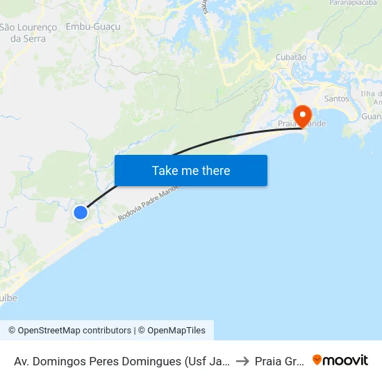 Av. Domingos Peres Domingues (Usf Jardim Coronel) to Praia Grande map