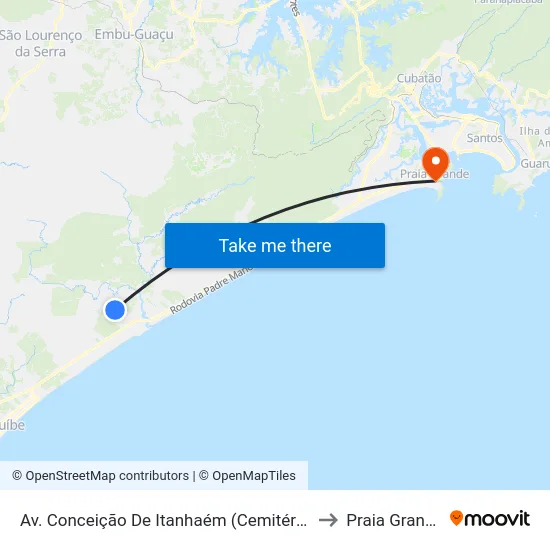 Av. Conceição De Itanhaém (Cemitério) to Praia Grande map