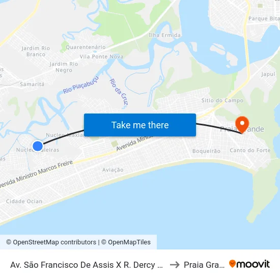 Av. São Francisco De Assis X R. Dercy Gonçalves to Praia Grande map
