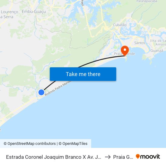 Estrada Coronel Joaquim Branco X Av. José De Barros Saraiva to Praia Grande map