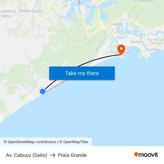 Av. Cabuçu (Saito) to Praia Grande map
