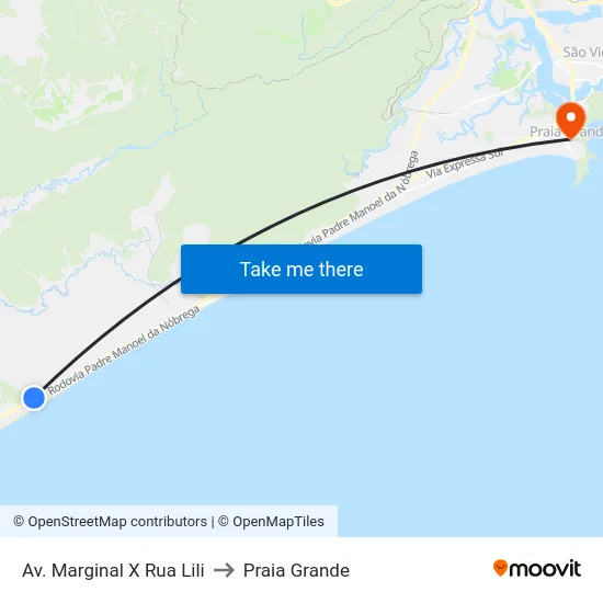 Av. Marginal X Rua Lili to Praia Grande map